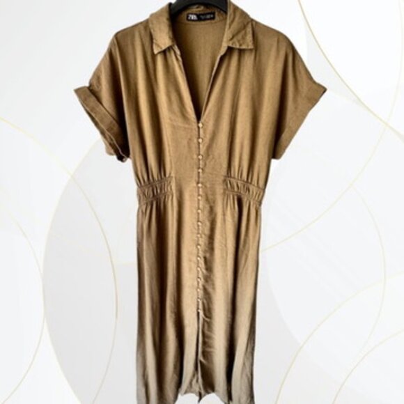 Zara Short Sleeve Linen Blend Maxi Dress - Picture 1 of 9